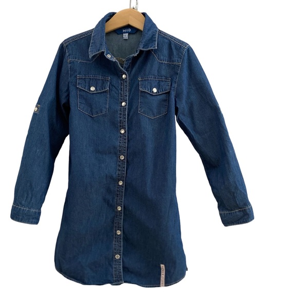 M-I-D Lightweight Pearl Snap-Front Chambray Shirt Dress Roll-Up Sleeves Size 6 - Picture 4 of 9